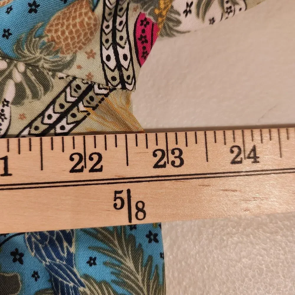 LOFT Palm Puff Sleeve Square Neck Tropical Blouse Size Medium Boho Resort Beach